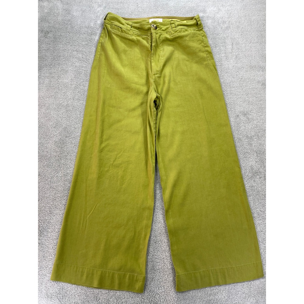 Maeve Anthropologie Pants Women 29 Green Wide Leg Linen Blend Cropped Trousers